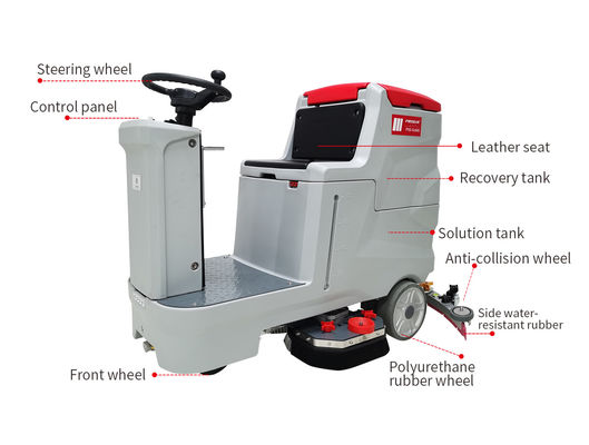 Red Double Brush  Ride On Floor Scrubber Cleaner Machine Electric ABS Material Clean Machine